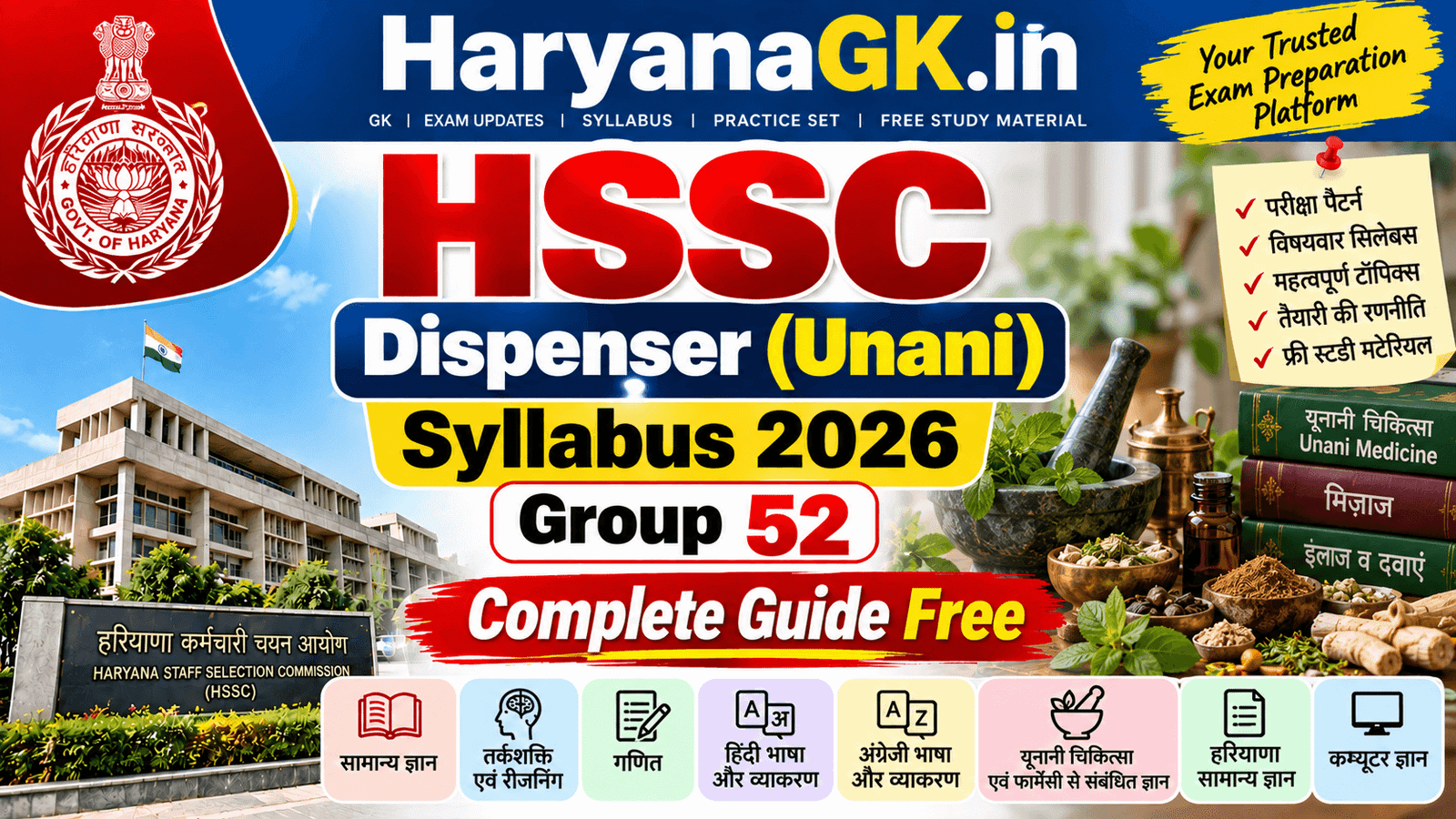 HSSC Dispenser (Unani) Syllabus 2026 – Group 52 Complete Guide Free